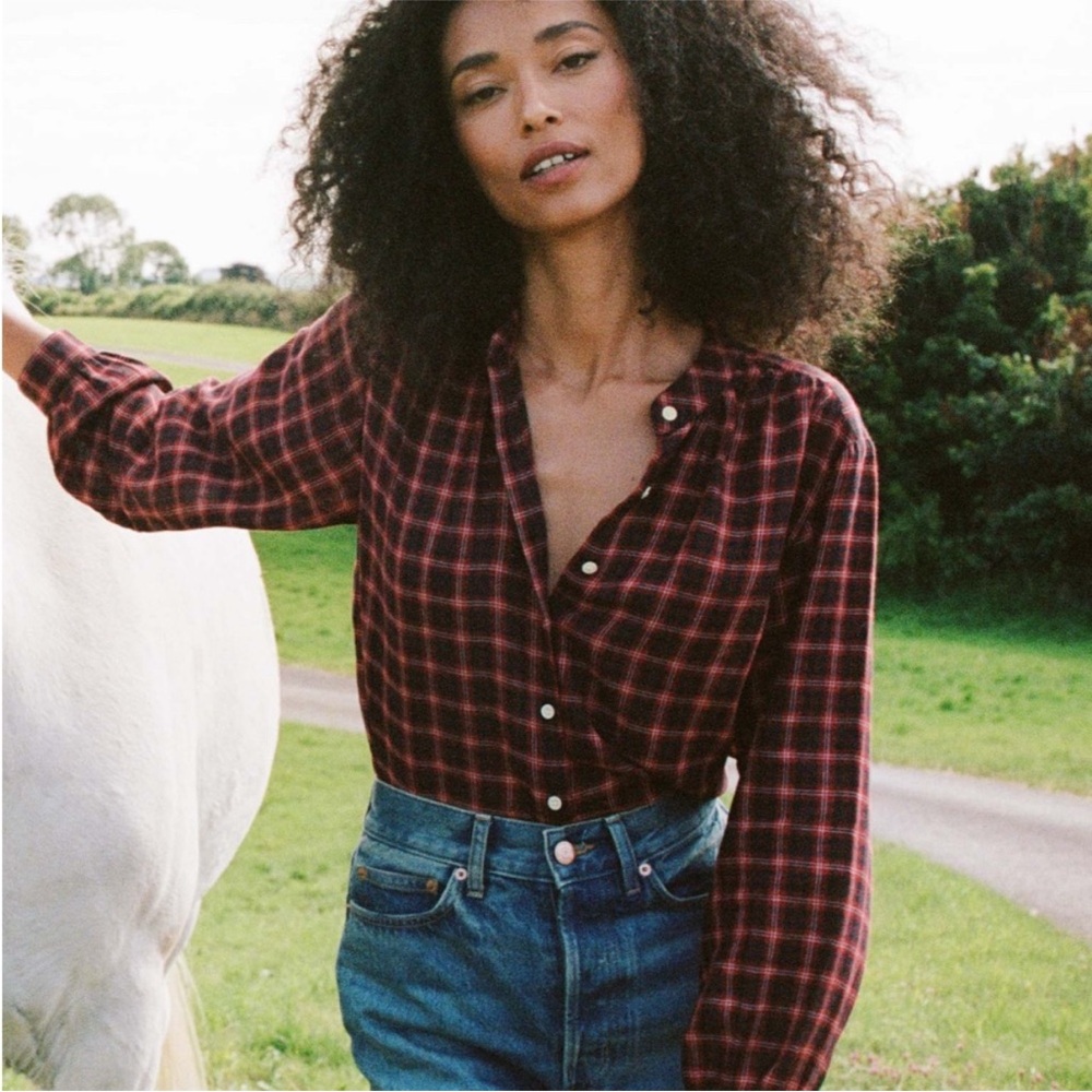 [doen] breena rouge countryside plaid button-down shirt